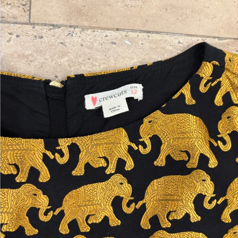 Crewcuts J. Crew Girl’s Size 12 Dress Elephants Gold Black Lined - Picture 6 of 9